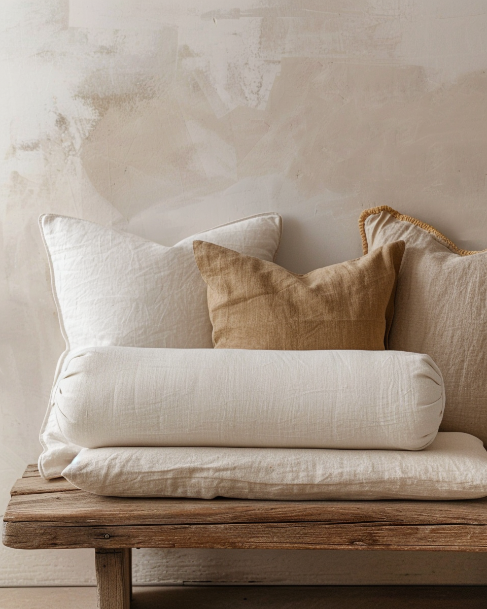 Linen bolster and pillows
