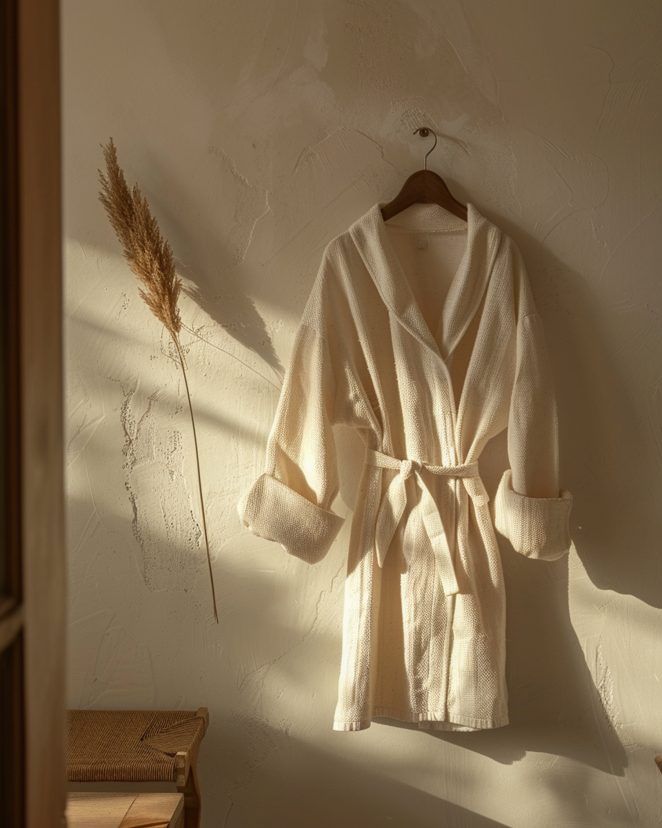 Linen bathrobe on hanger